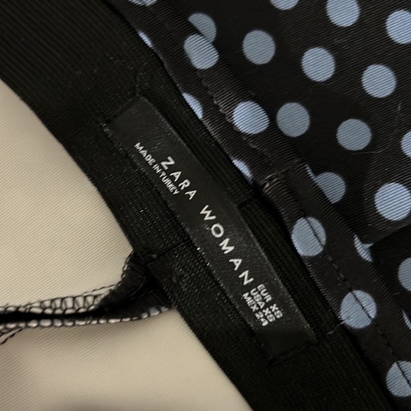 Zara Black&Blue Polka Dot Midi Stretchy Pencil Skirt Sz. XS black label - Picture 8 of 13